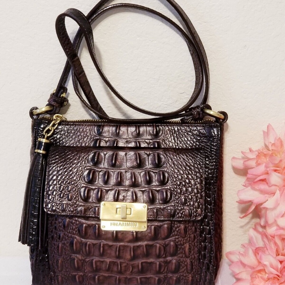Brahmin Mimosa CoCoa Melbourne Leather Crossbody Bag with Built in Wallet, Brown